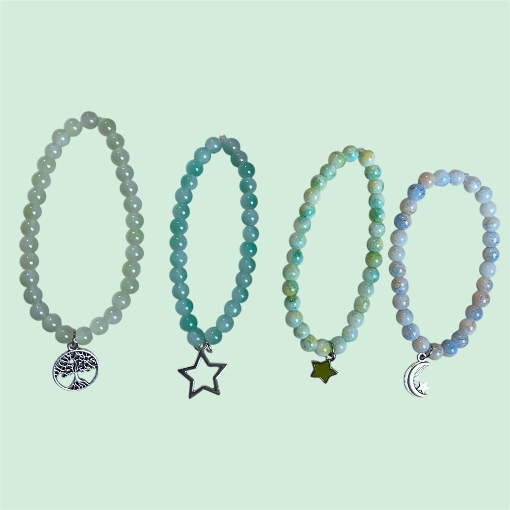 Handmade Multicolored Beaded Boho Charm Bracelet Set of 4